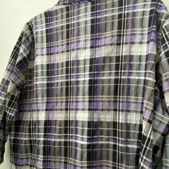 Allison Daley Purple Plaid Textured Button Down 3/4 Sleeve - Picture 10 of 13